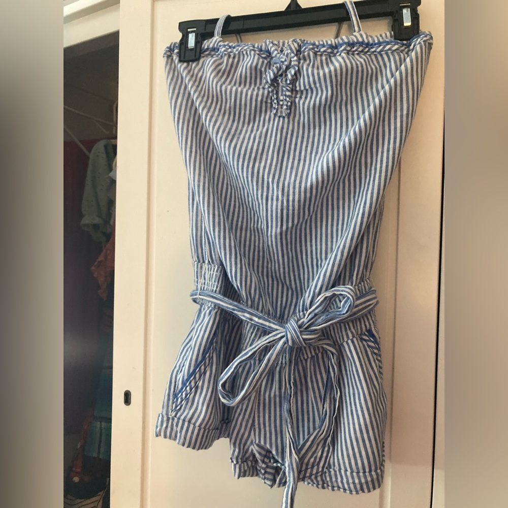 A&F Blue And White Pine Stripe Romper - image 3
